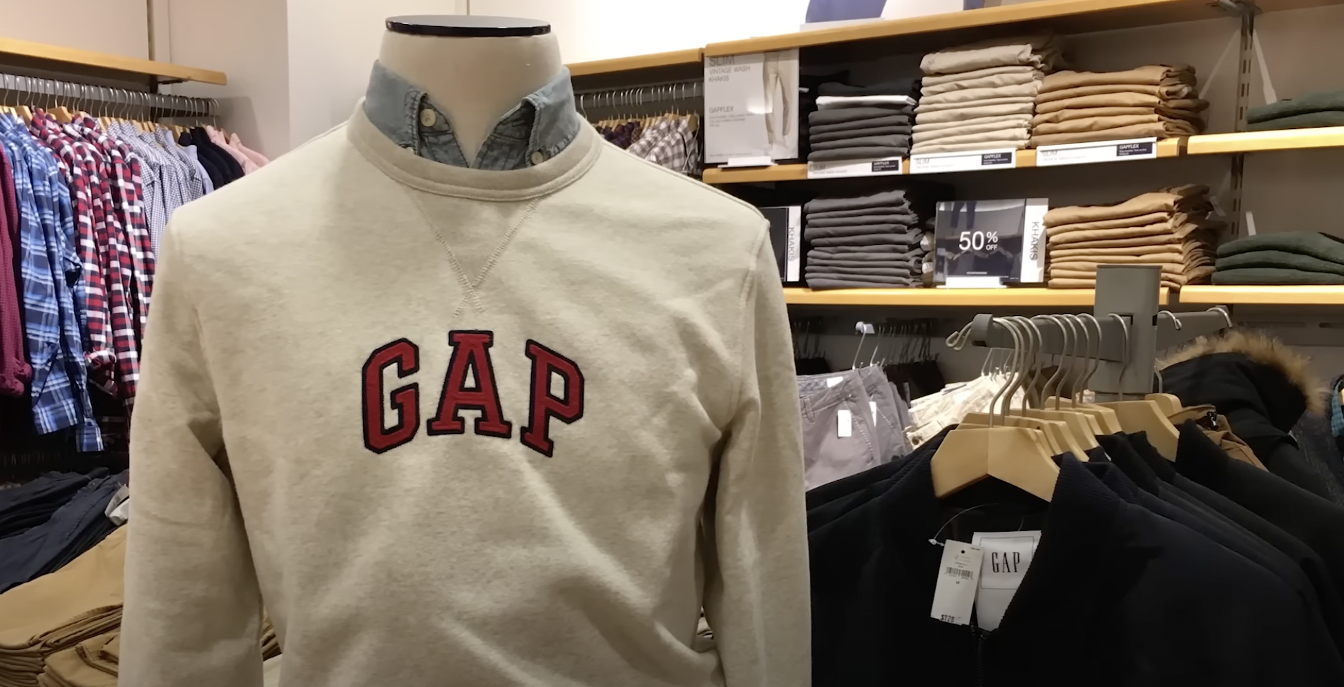 Beige sweater with red gap logo
