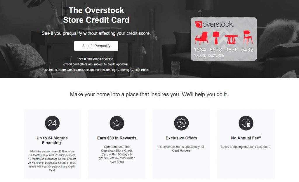 overstock credit card page screenshot