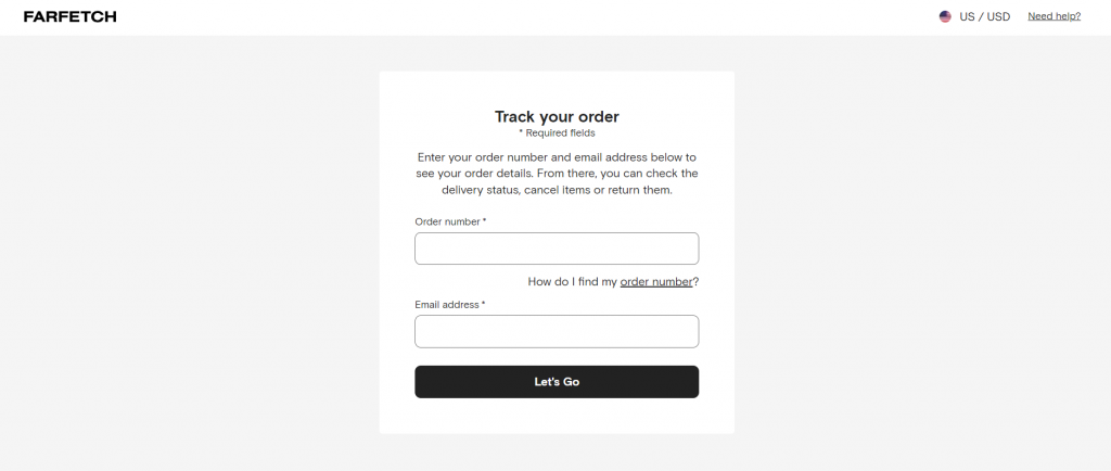 track your order status web page screenshot