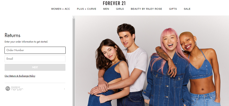 forever 21 returns page screenshot