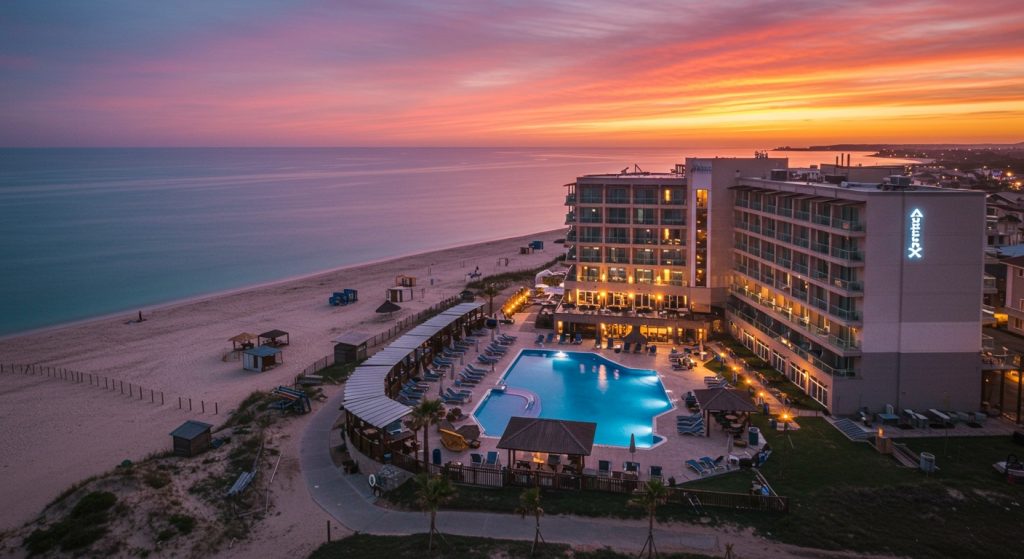 hotel with swimming pool on the beachfront