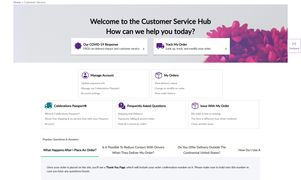 customer service 1800flowers web screenshot