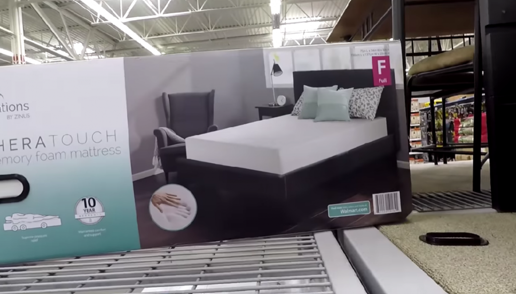 foam mattress in its box in the store