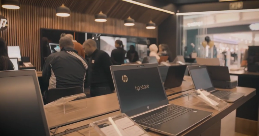 HP laptops display area in a store