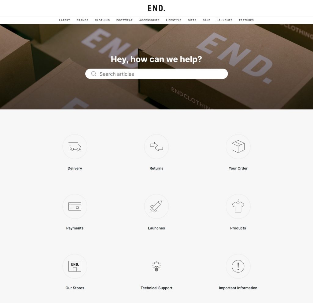 screenshot endcloting's web help section