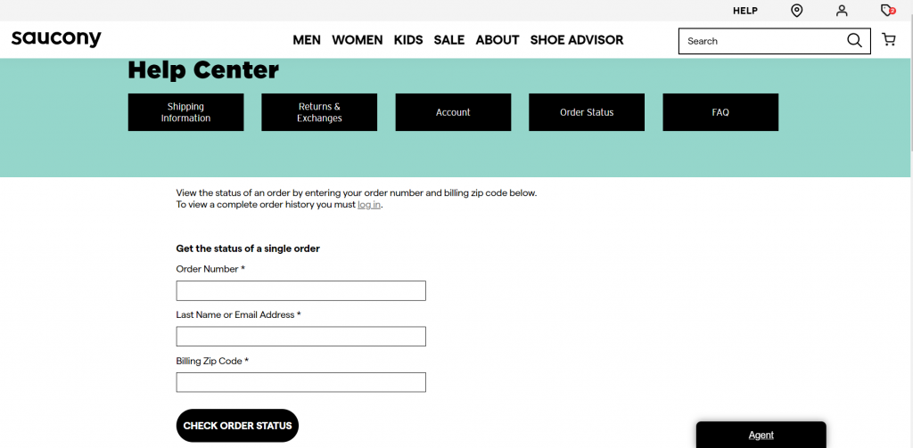 check order status saucony website screenshot