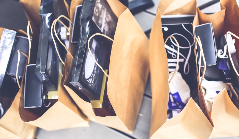 paper shopping bags with goods inside