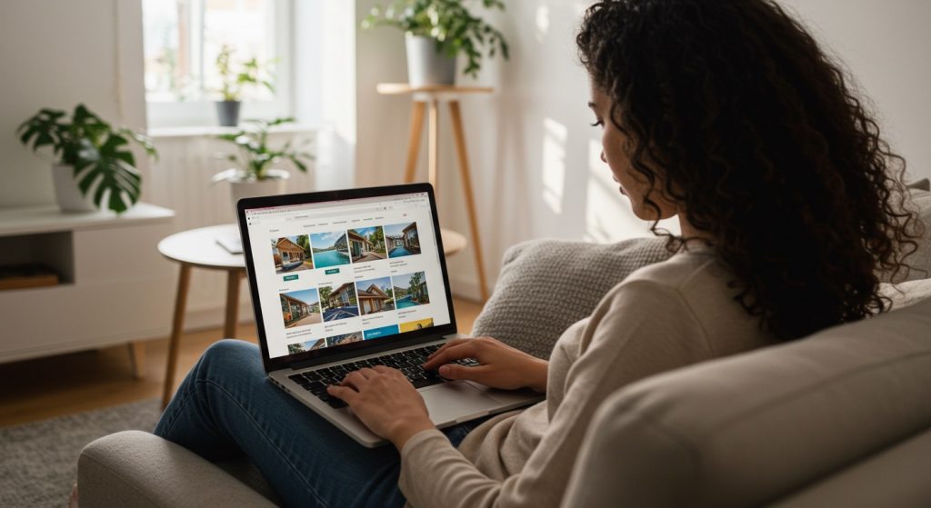 woman booking vacation home online