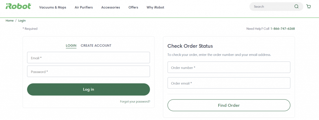 irobot order status page screenshot