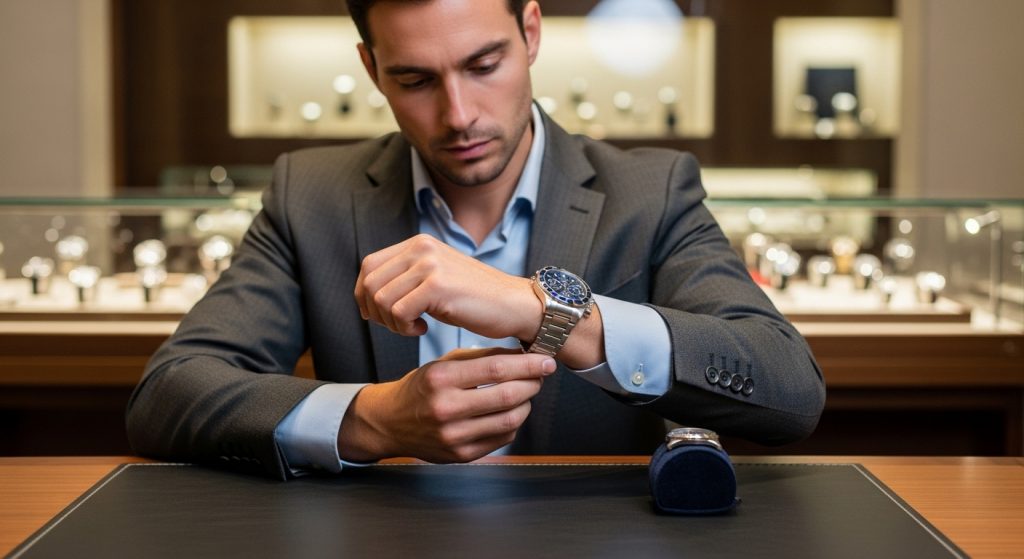man trying on a watch