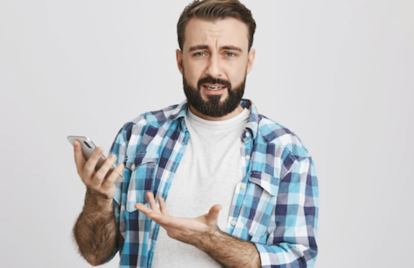 confused bearded guy white background