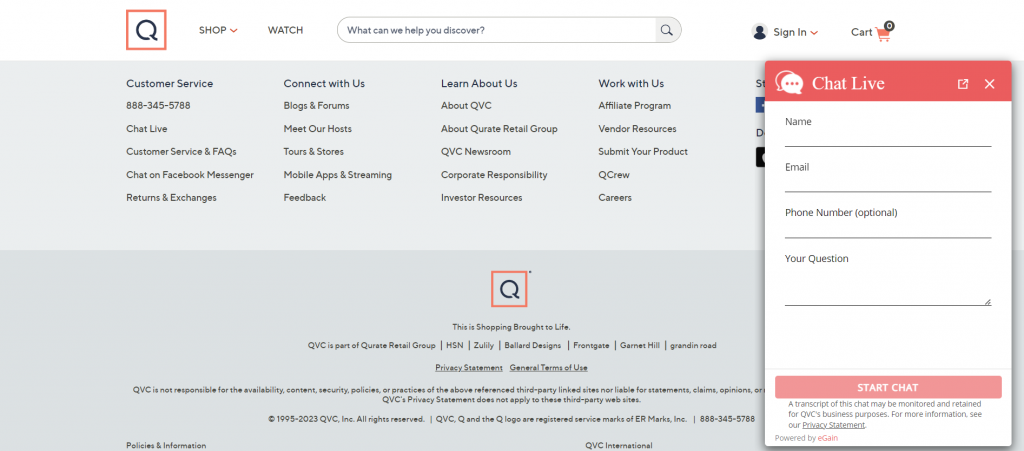 Live Chat QVC Screenshot web