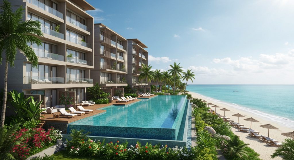 hotel with swimming pool on the beachfront