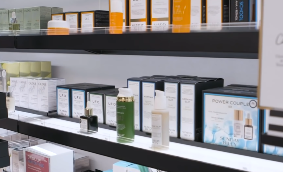 Sephora shelve with skin care products from different brands