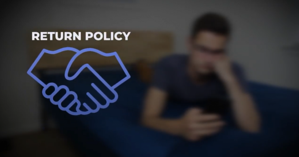 return policy with Man sitting in blurred background