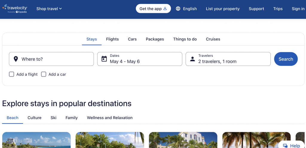 travelocity.com homepage