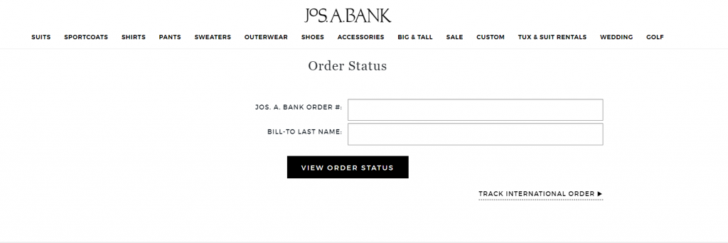 Jos a bank order status form screenshot