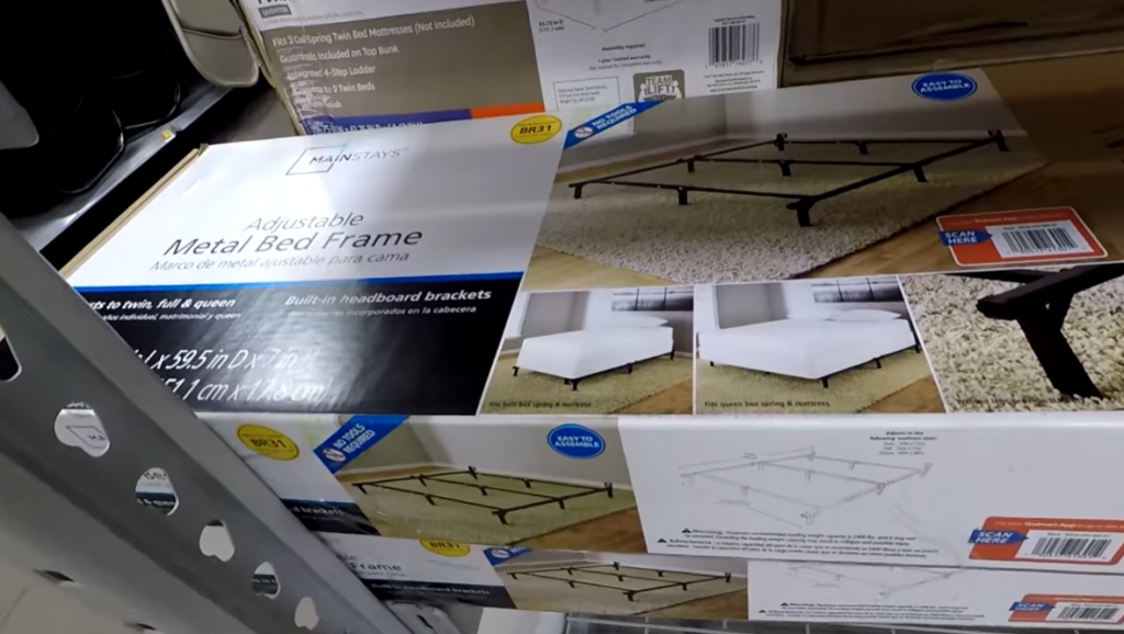 box of a metal bed frame in shelf