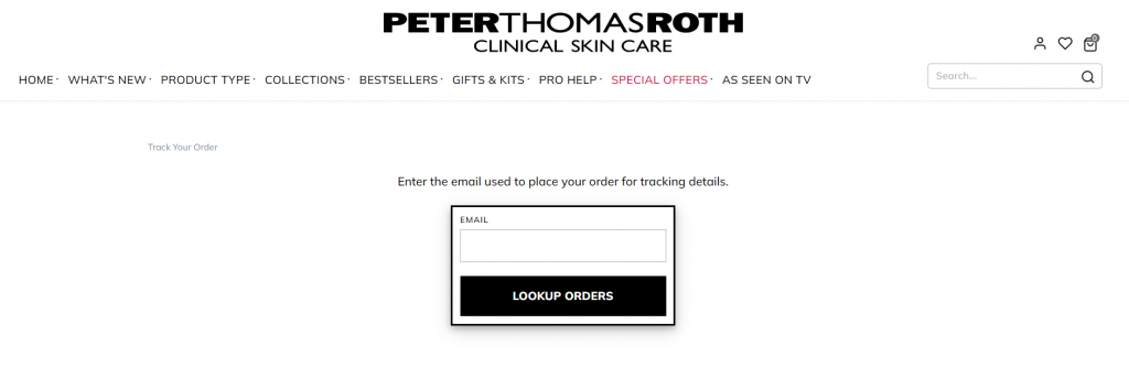 track order status web screenshot peter thomas roth