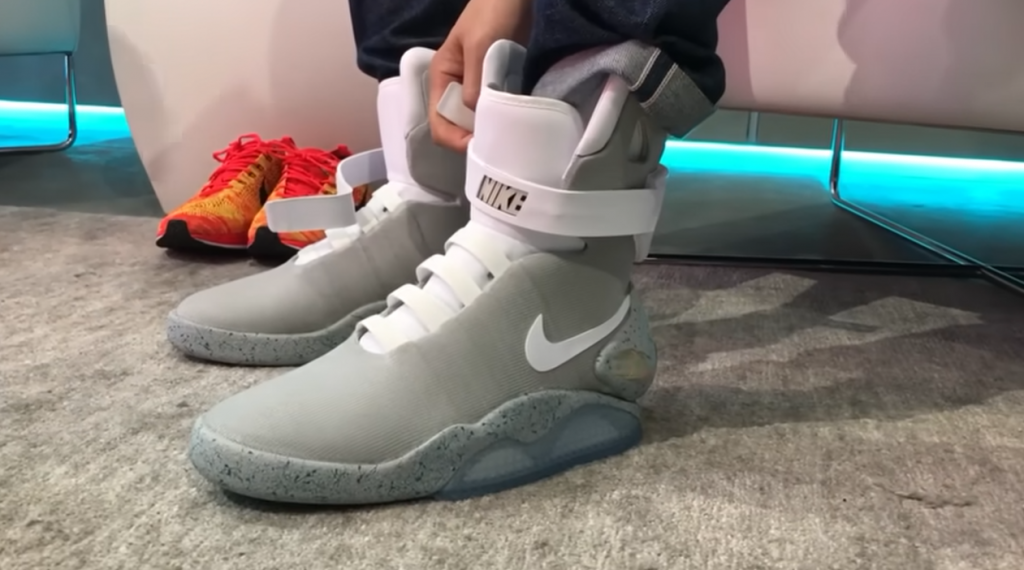 self-lacing Nike MAG sneakers on feet