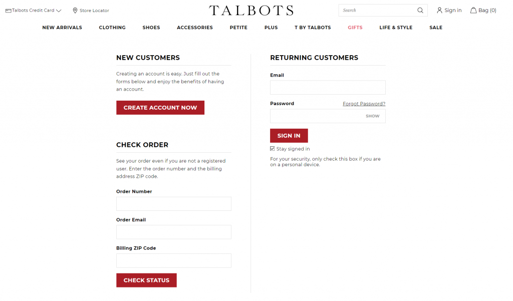 Talbots Order Satus Screen