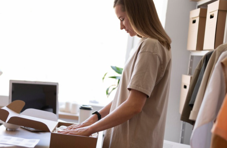 Medium shot woman packing item