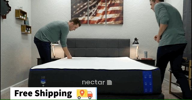 man testing nectar mattress firmness animated image