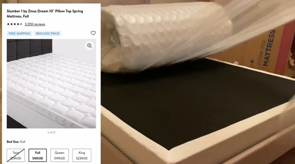Review of mattress purchase at walmart